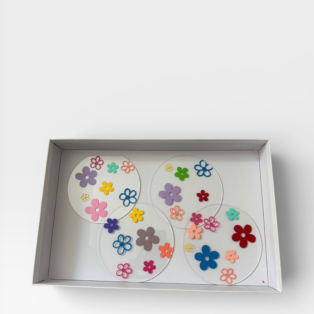 4 Large Acrylic Floral Drink Coasters